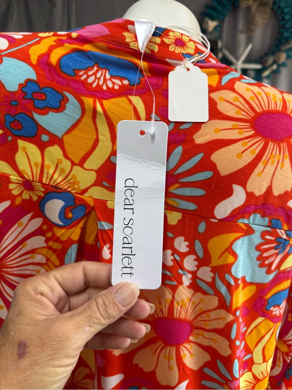 Dear Scarlett Plus size Orange Floral Tunic with Pink, Yellow & Blue Accents - Picture 4 of 5